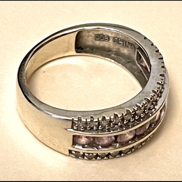 🎉HP 🎉 14K White Gold Pink Sapphire Diamond Band Ring - signed! - Picture 2 of 9